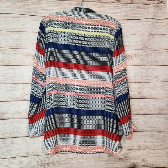 Vince Camuto Size S Striped V Neck Casual Top Long Sleeve Red White Blue Stripes - Picture 9 of 13